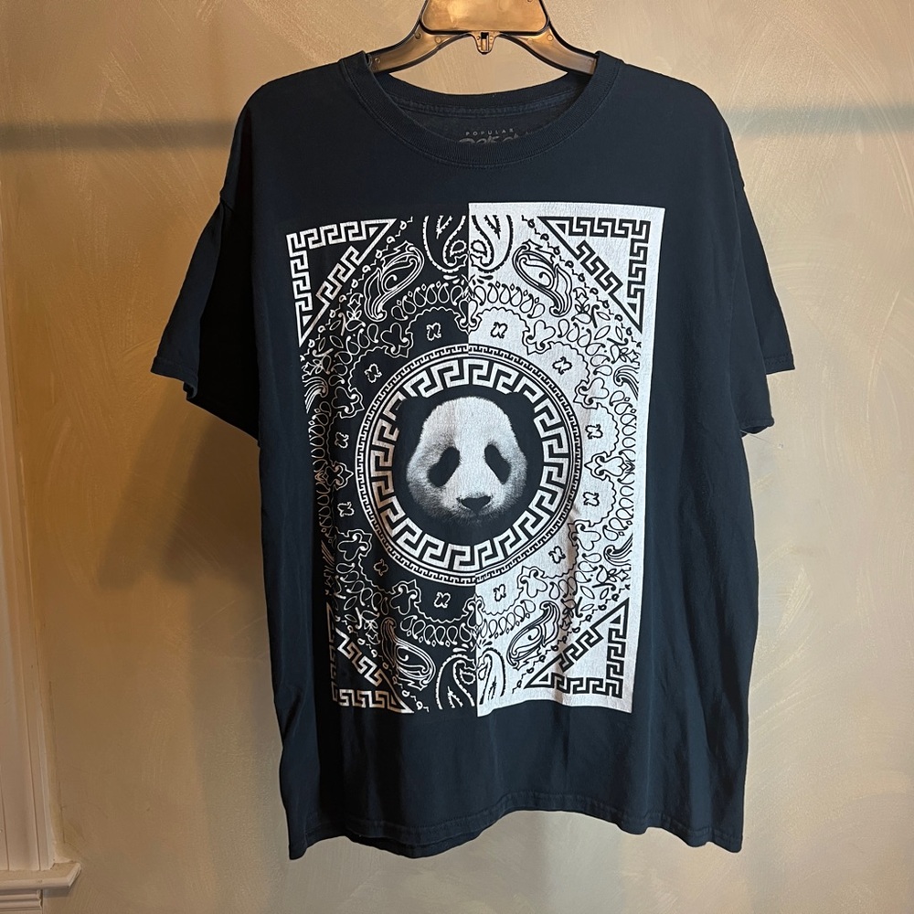 Popular Poison Panda Paisley Short Sleeve Graphic-Tee, 100% Cotton,Grunge|Size:L
